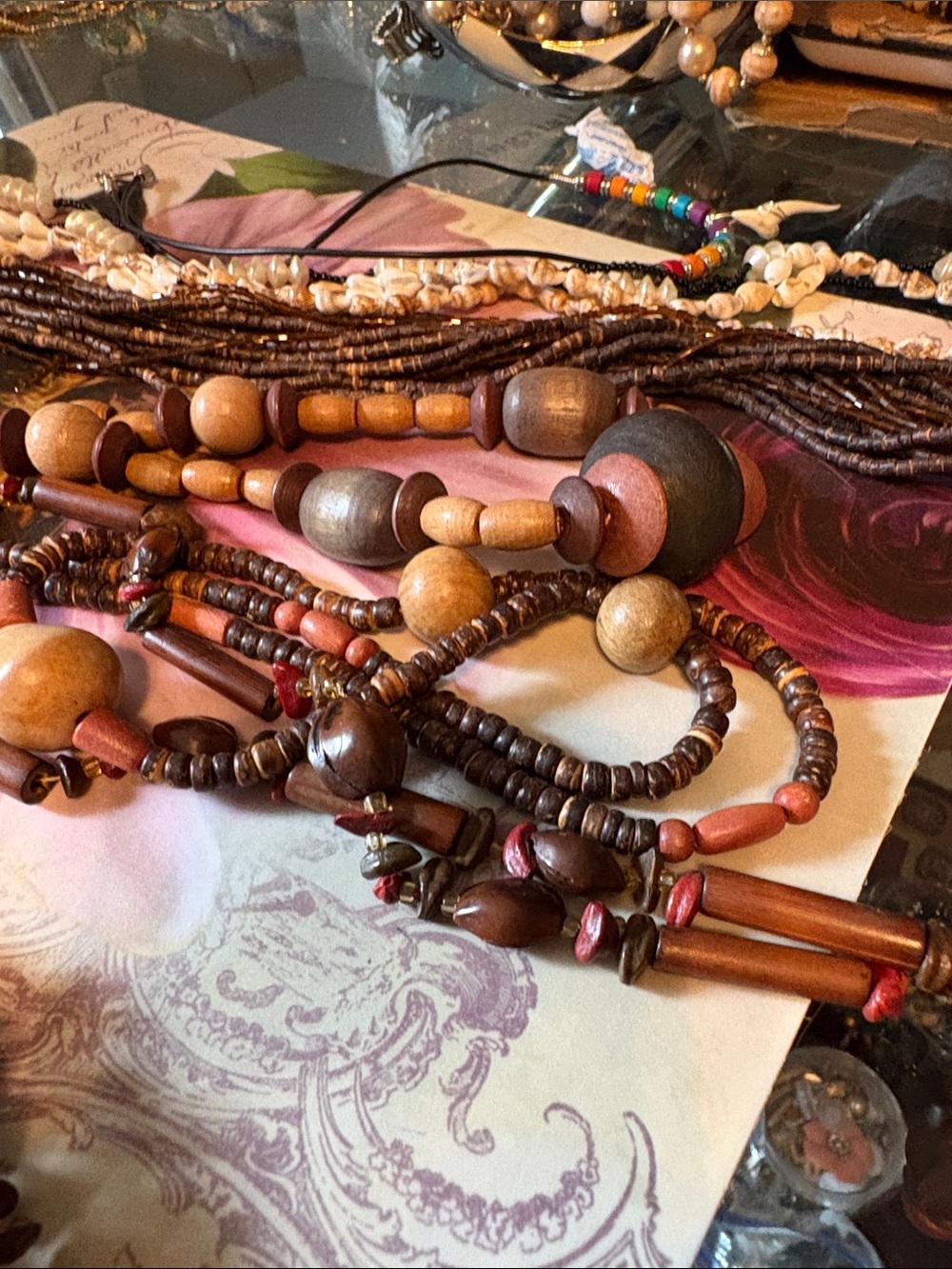Bohemian Mixed Wood and Bead Layered Necklace ,Ethnic Boho necklaces, bracelets - Picture 11 of 13